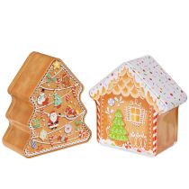 Product Metal Tin Set Christmas Tree and Gingerbread House Design 14cm
