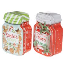 Product Set of 2 Christmas Tin Cookie Jars, 15 cm, Santa's Cookies and Merry Christmas Design