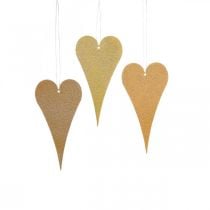 Hanging decoration window metal hearts, decorative hearts to hang up beige/yellow/orange H15cm 6pcs