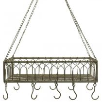 Square metal basket with hook hanging decoration metal 50x30.5x12.5cm