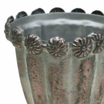 Decorative metal cup silver gray, washed white Ø9.7cm H14.7cm