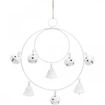 Product Ring with bells, Advent decoration, ring wreath, metal decoration for hanging White H22.5cm W21.5cm