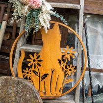 Metal sign patina cat with flowers Ø38cm