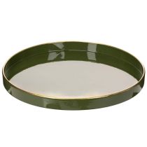 Product Decorative Green Metal Tray with Gold Rim 30cm