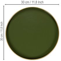 Product Decorative Green Metal Tray with Gold Rim 30cm