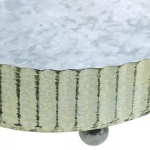 Tray for decorating, candle tray oval, metal decoration silver, green shabby chic L25/22/18cm H6cm set of 3