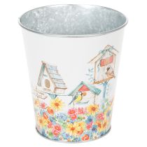 Product Metal pot with motif, planter with birdhouses, tin bucket H13cm Ø11.5cm