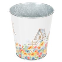 Product Metal pot with motif, planter with birdhouses, tin bucket H13cm Ø11.5cm