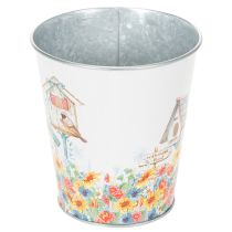 Product Metal pot with motif, planter with birdhouses, tin bucket H13cm Ø11.5cm