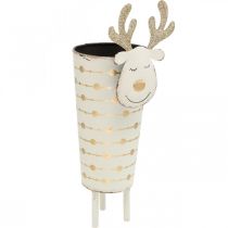 Reindeer plant pot, Advent decoration, metal decoration, planter for Christmas white, golden H28cm Ø8.5cm