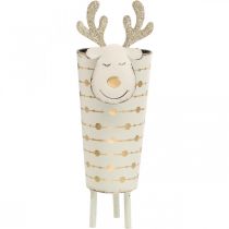 Product Reindeer plant pot, Advent decoration, metal decoration, planter for Christmas white, golden H28cm Ø8.5cm