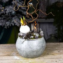 Product Round metal pot, decorative vessel, plant bowl silver, washed white, antique look Ø25.5 / 18cm H17 / 13cm, set of 2