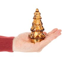 Product Glass Christmas Tree LED Decoration, Battery-Operated, 13cm, Set of 2, Brown and Gold