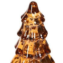 Product Glass Christmas Tree LED Decoration, Battery-Operated, 13cm, Set of 2, Brown and Gold