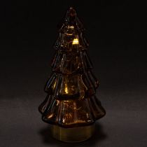 Product Glass Christmas Tree LED Decoration, Battery-Operated, 13cm, Set of 2, Brown and Gold
