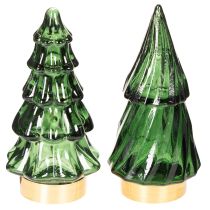 Product Green Glass Christmas Tree with LED Lights, 13cm, Set of 2