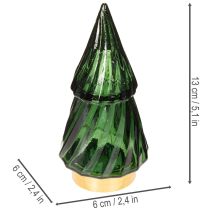 Product Green Glass Christmas Trees with LED Lighting, 13cm, Set of 2, Indoor Decoration