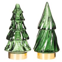 Product Green Glass Christmas Trees with LED Lighting, 13cm, Set of 2, Indoor Decoration