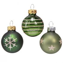 Product Mini Christmas tree balls made of glass in green gold Ø3cm 9 pcs