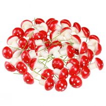 Product Mini toadstools on wire red white decorative mushrooms Ø2cm 48 pcs