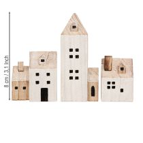 Product Mini Christmas Village Wooden Decoration White Natural H13/7cm 6 pcs