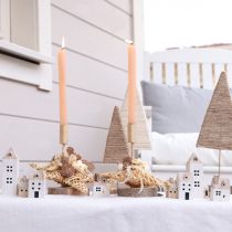 Product Mini Christmas Village Wooden Decoration White Natural H13/7cm 6 pcs