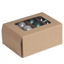 Product Mini Christmas balls glass green mother of pearl grey Ø3cm 22 pcs