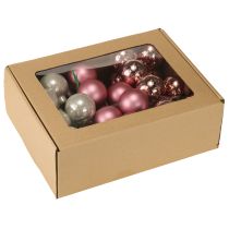 Product Mini Christmas balls glass pink grey wire Ø40mm 32 pcs