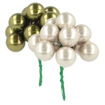 Product Mini Christmas balls on wire glass cream silver 2.5cm 140 pcs