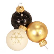 Product Mini Christmas Balls Glass White Black Gold Ø3cm 9 pcs