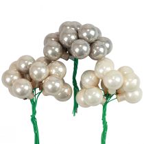 Product Mini Christmas Baubles Cream Grey Glass Mirror Berries Ø25mm 140 pcs
