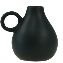 Product Mini ceramic vase black handle ceramic decoration H8.5cm