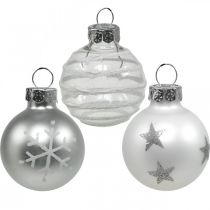 Product Mini Christmas balls white, silver real glass Ø3cm 9 pcs