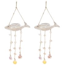 Product Mobile Maritime Wooden Fish Shells Natural White L20cm 2pcs