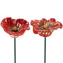 Product Garden stake poppy ceramic, unusual design for flower beds, 52cm, 2 pieces