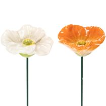 Product Poppy flower stake, ceramic flower, lovingly detailed, for elegant garden accents, 42cm, 4 pieces