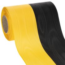 Product Moiré wreath ribbon 150mm yellow-black - mourning ribbon, sash, decoration, club ribbon - 25m roll