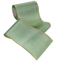 Product Moiré wreath ribbon sage green with gold edge, 150mm x 25m, decorative ribbon for floristry and wreaths