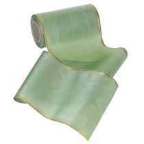 Product Moiré wreath ribbon sage green with gold edge - 175mm x 25m - decorative ribbon for floristry &amp; celebrations