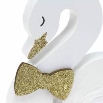 Deco swans wedding wood white gold 12x13cm 2pcs