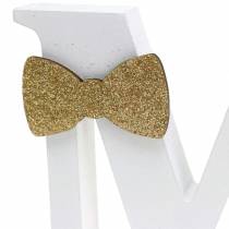 Decorative letters Mr &amp; Mrs wood white, gold sorted H11/13,cm set of 4