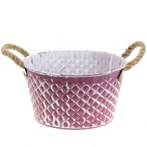 Product Zinc bowl diamond with rope handles purple white washed Ø24.5cm H14cm