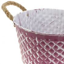Product Zinc bowl diamond with rope handles purple white washed Ø24.5cm H14cm