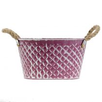Product Zinc bowl diamond with rope handles purple white washed Ø24.5cm H14cm