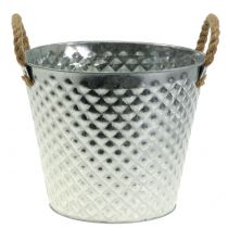 Product Zinc pot diamond with rope handles washed white Ø24.5cm H21cm