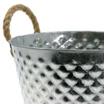 Product Zinc pot diamond with rope handles washed white Ø24.5cm H21cm