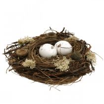 Easter nest with eggs artificial nature, white Easter table decoration Ø19cm