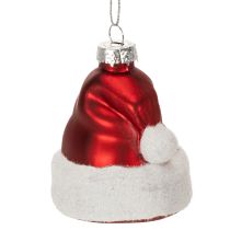 Product Set of 6 Glass Santa Hat Christmas Baubles, 8cm, Red and White