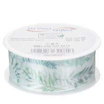 Product Organza ribbon, chiffon ribbon, leafy branches, green, 40mm, 15m