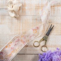 Product Organza ribbon, chiffon ribbon, floral, orange/pink, 40mm, 15m